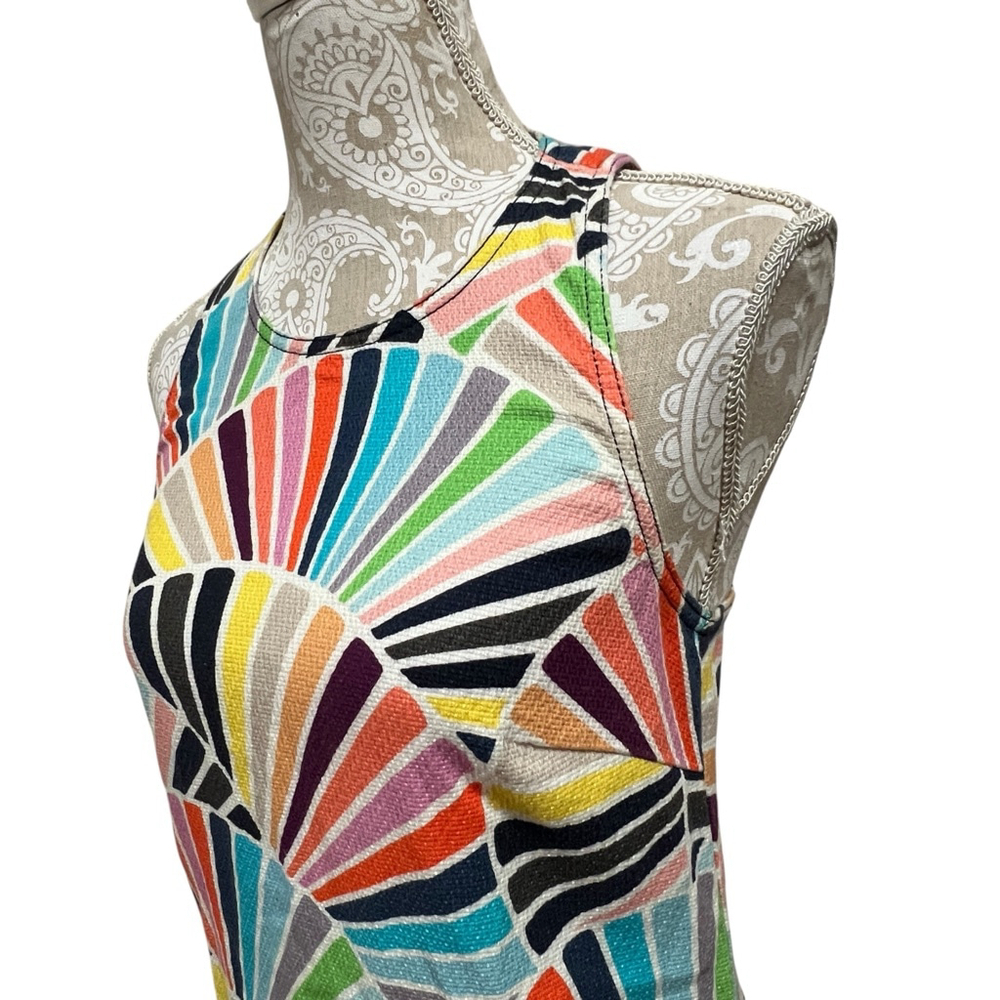 Trina Turk Multicolor Fan Print Sheath Dress Sleeveless Pockets Cotton Size 4 - Picture 4 of 16